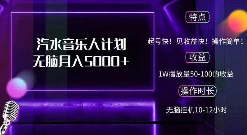 抖音汽水音乐人，计划无脑月入5000+-春生副业网 