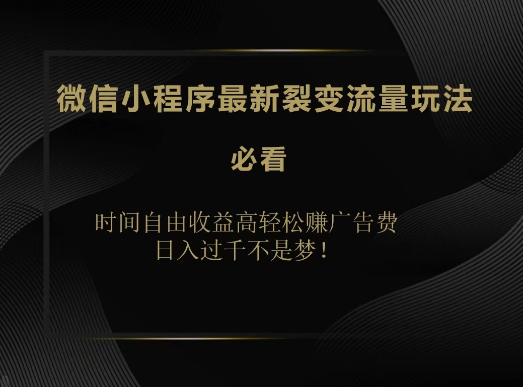 微信小程序最新裂变流量玩法，时间自由收益高轻松赚广告费，日入200-500+-春生副业网 