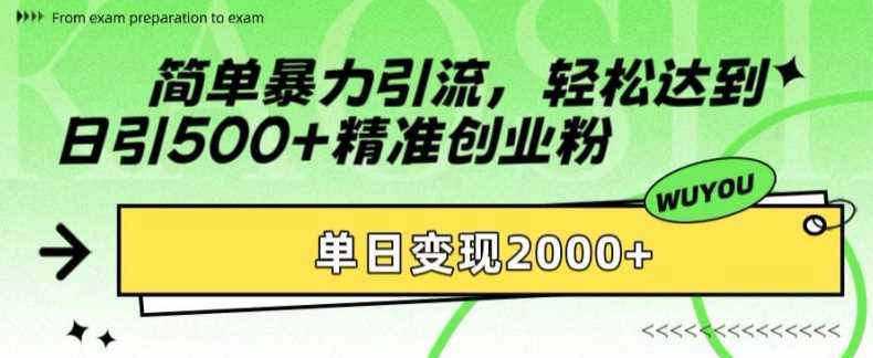 简单暴力引流轻松达到日引500+精准创业粉，单日变现2k【揭秘】-春生副业网 