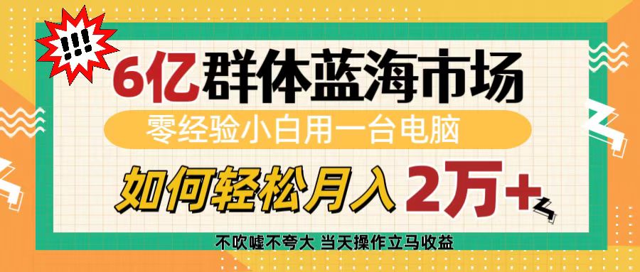 6亿群体蓝海市场，零经验小白用一台电脑，如何轻松月入2万+-春生副业网 
