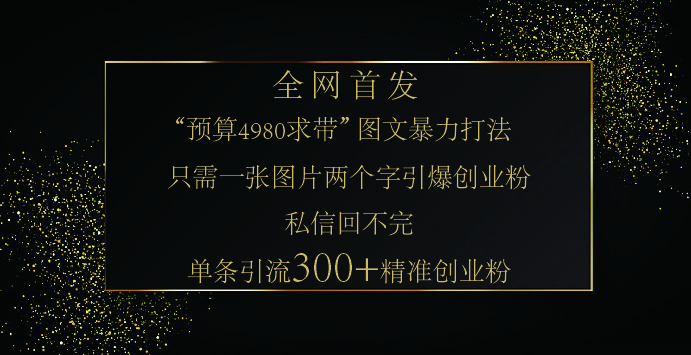 小红书，“预算 4980 带我飞” 的神奇图片引流法，堪称涨粉核武器！只需一张图，就能单条笔记凭借此方法，轻松引流 300 + 精准创业粉！-春生副业网 