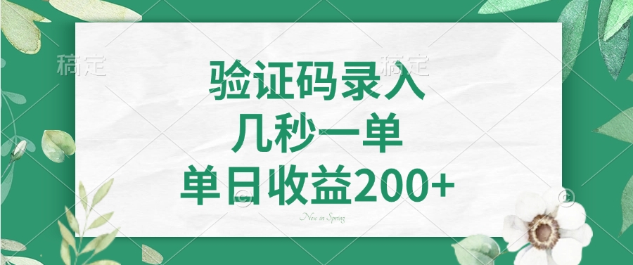 验证码录入，几秒一单，单日收益200+-春生副业网 
