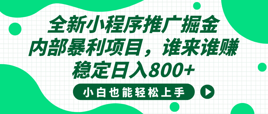 全新小程序推广掘金，内部暴利项目，小白轻松上手，稳定日入800+-春生副业网 