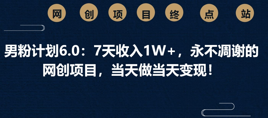 男粉计划6.0：7天收入1W+，永不凋谢的网创项目，当天做当天变现！-春生副业网 