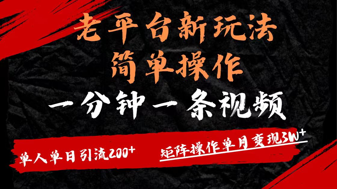 老平台，新玩法，简单操作，一分钟一条视频，单人单人引流200+矩阵操作，单月变现3W-春生副业网 