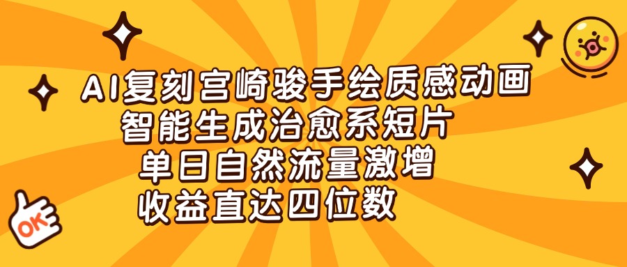 AI复刻宫崎骏手绘质感动画，智能生成治愈系短片，单日自然流量激增，收益直达四位数-春生副业网 