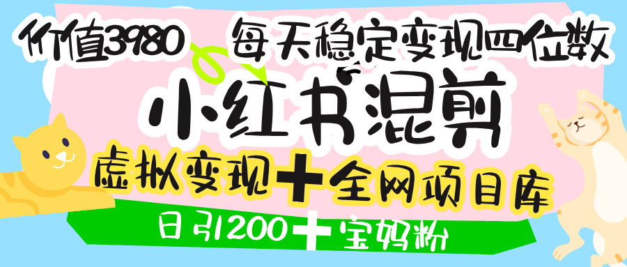 价值3980的小红书混剪， 虚拟变现 ＋全网项目库 ， 日引200+宝妈创业粉，每天稳定四位数变现-春生副业网 