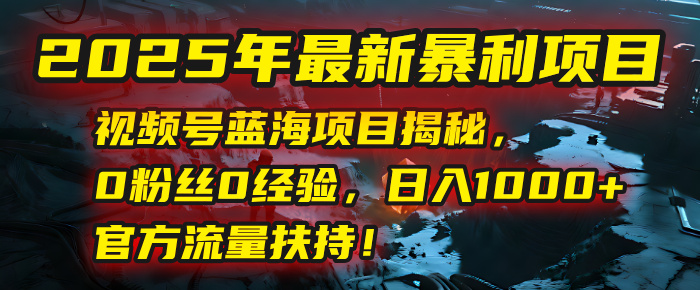 2025年最新暴利项目:视频号蓝海项目揭秘,0粉丝0经验,日入1000+,官方流量扶持!-春生副业网