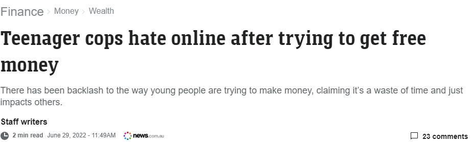 澳洲Teenager空手套白狼赚钱项目-春生副业网 