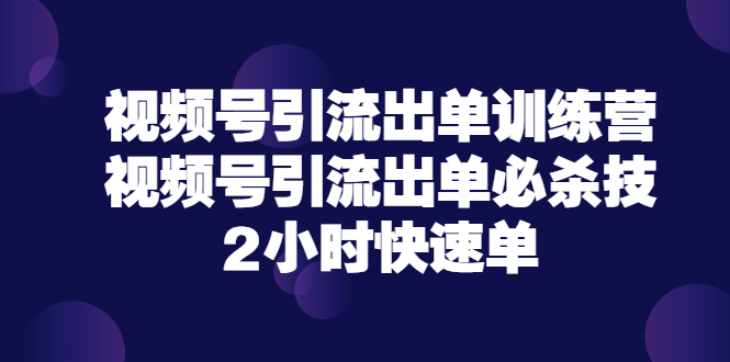 【副业项目3805期】视频号引流出单训练营，视频号引流技巧，2小时快速单-春生副业网 
