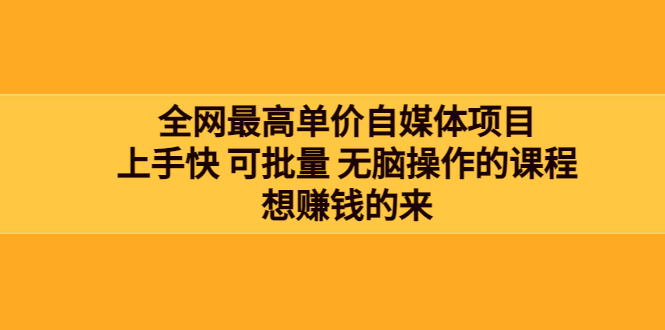 【副业项目3976期】全网最单高价自媒体项目：上手快 可批量 无脑操作的课程，想赚钱的来-春生副业网 