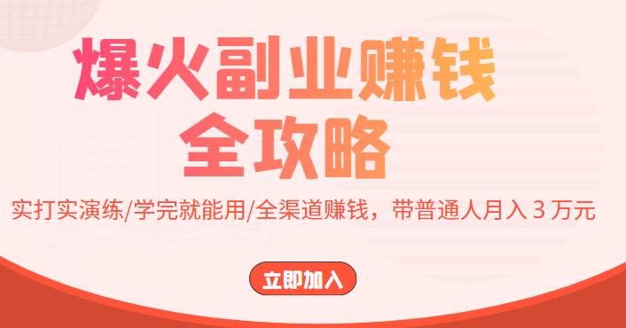 【副业项目4216期】爆火副业赚钱全攻略：实打实演练/学完就能用/全渠道赚钱，带普通人月入３万元-春生副业网 