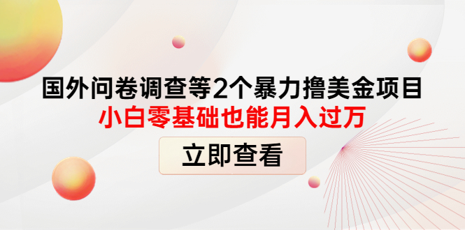 【副业项目4372期】国外问卷调查等2个暴力撸美金项目，小白零基础也能月入过万-春生副业网 