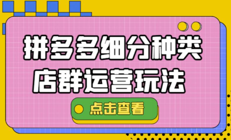 【副业项目4641期】拼多多细分种类店群运营玩法3.0，11月最新玩法，小白也可以操作-春生副业网 
