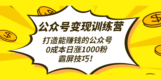 【副业项目4828期】公众号变现训练营（第3期）打造能赚钱的公众号，0成本日涨1000粉，霸屏技巧-春生副业网 