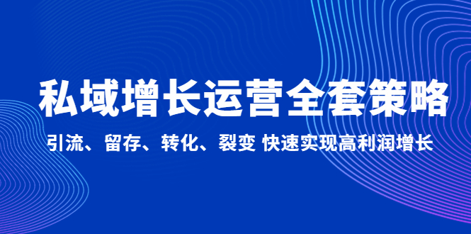 【副业项目5128期】私域增长运营全套策略：引流、留存、转化、裂变 快速实现高利润增长-春生副业网 