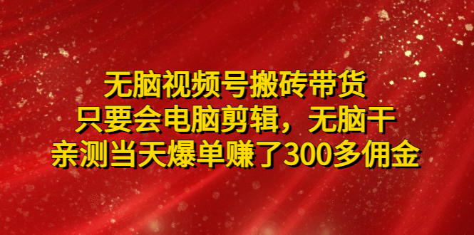 【副业项目5070期】无脑视频号搬砖带货，只要会电脑剪辑，无脑干，亲测当天爆单赚了300多佣金-春生副业网 