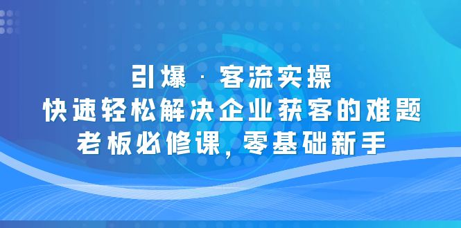【副业项目5343期】引爆·客流实操：快速轻松解决企业获客的难题，老板必修课，零基础新手-春生副业网 