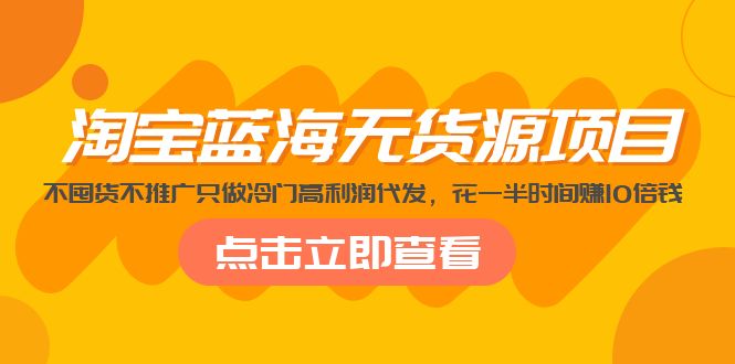 【副业项目5235期】淘宝蓝海无货源项目，不囤货不推广只做冷门高利润代发，花一半时间赚10倍钱-春生副业网 