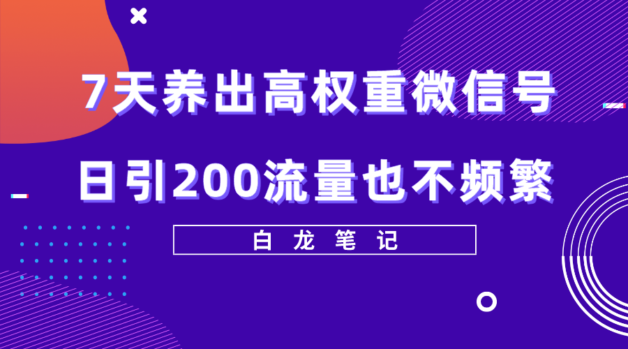【副业项目5703期】7天养出高权重微信号，日引200流量也不频繁，方法价值3680元-春生副业网 