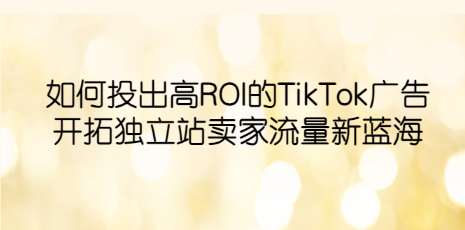 【副业项目6124期】如何投出高ROI·TikTok广告，开拓独立站卖家流量新蓝海-春生副业网 