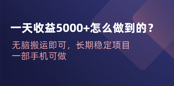 【副业项目6540期】一天收益5000+怎么做到的？无脑搬运即可，长期稳定项目，一部手机可做-春生副业网 
