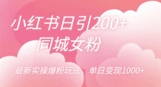 【副业项目6596期】小红书日引200+同城女粉，最新实操爆粉玩法，单日变现1000+-春生副业网 