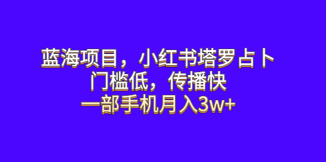 【副业项目6528期】蓝海项目，小红书塔罗占卜，门槛低，传播快，一部手机月入3w+-春生副业网 