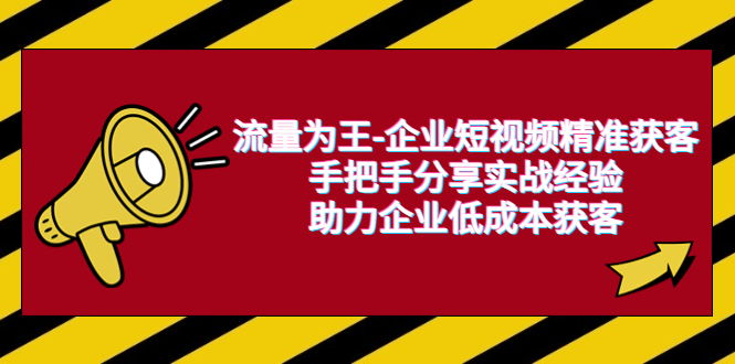 【副业项目6601期】流量为王-企业 短视频精准获客，手把手分享实战经验，助力企业低成本获客-春生副业网 