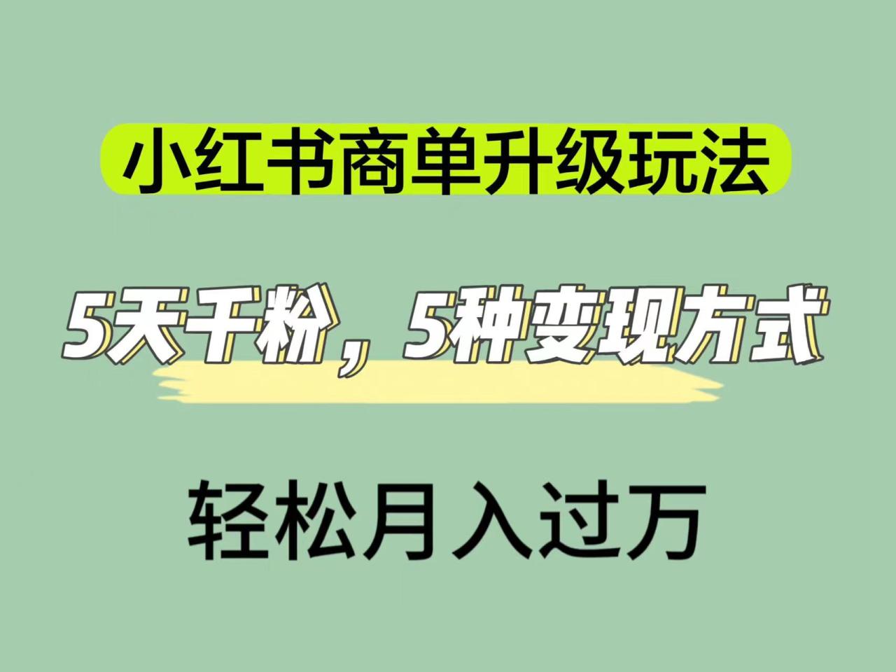【副业项目7497期】小红书商单升级玩法，5天千粉，5种变现渠道，轻松月入1万+-春生副业网 