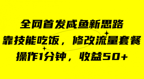【副业项目7720期】咸鱼冷门新玩法，靠“技能吃饭”，修改流量套餐，操作1分钟，收益50+-春生副业网 