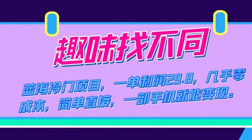 【副业项目7745期】蓝海冷门项目，趣味找不同，一单利润29.8，几乎零成本，一部手机就能变现-春生副业网 