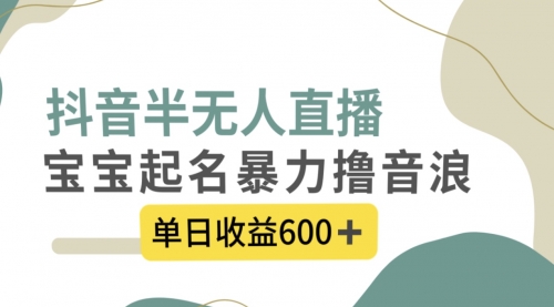 【副业项目8385期】抖音半无人直播，宝宝起名，暴力撸音浪，单日收益600+-春生副业网 