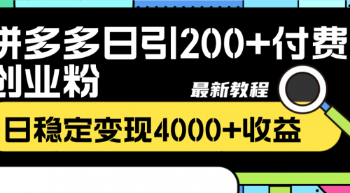 【副业项目8456期】拼多多日引200+付费创业粉，日稳定变现4000+-春生副业网 