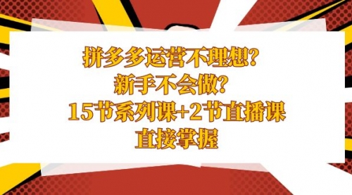 【副业项目8633期】拼多多运营不理想？新手不会做？15节系列课+2节直播课-春生副业网 