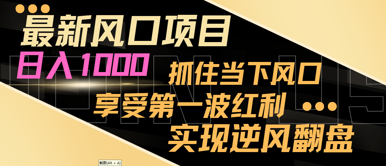 【副业8650期】最新风口项目，日入过千，抓住当下风口，享受第一波红利，实现逆风翻盘-春生副业网 