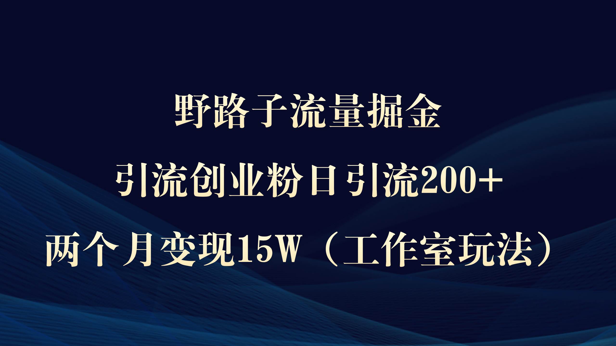 野路子流量掘金，引流创业粉日引流200+，两个月变现15W（工作室玩法））-春生副业网 