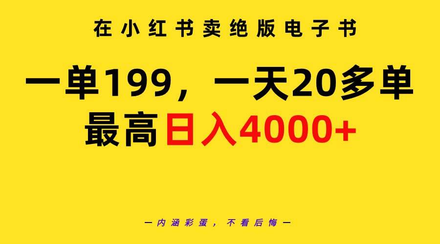 在小红书卖绝版电子书，一单199 一天最多搞20多单，最高日入4000+教程+资料-春生副业网 