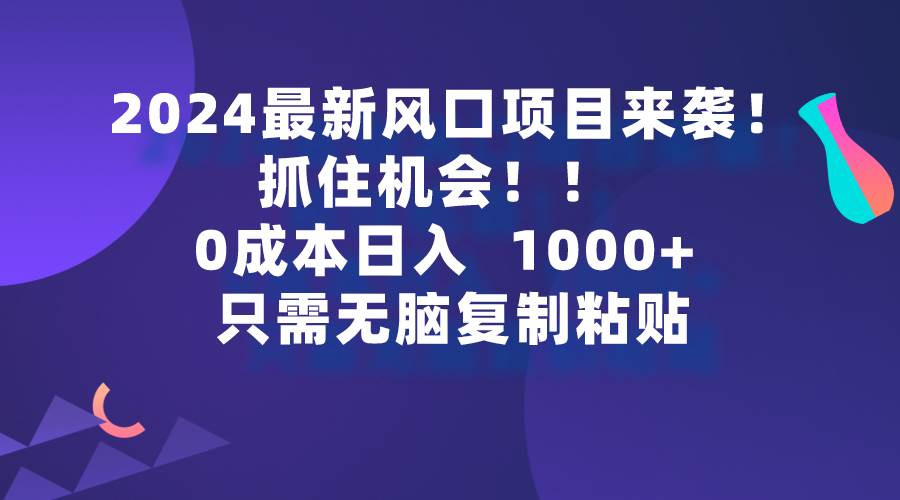 2024最新风口项目来袭，抓住机会，0成本一部手机日入1000+，只需无脑复…-春生副业网 