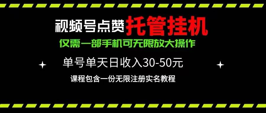 视频号点赞托管挂机，单号单天利润30~50，一部手机无限放大（附带无限…-春生副业网 