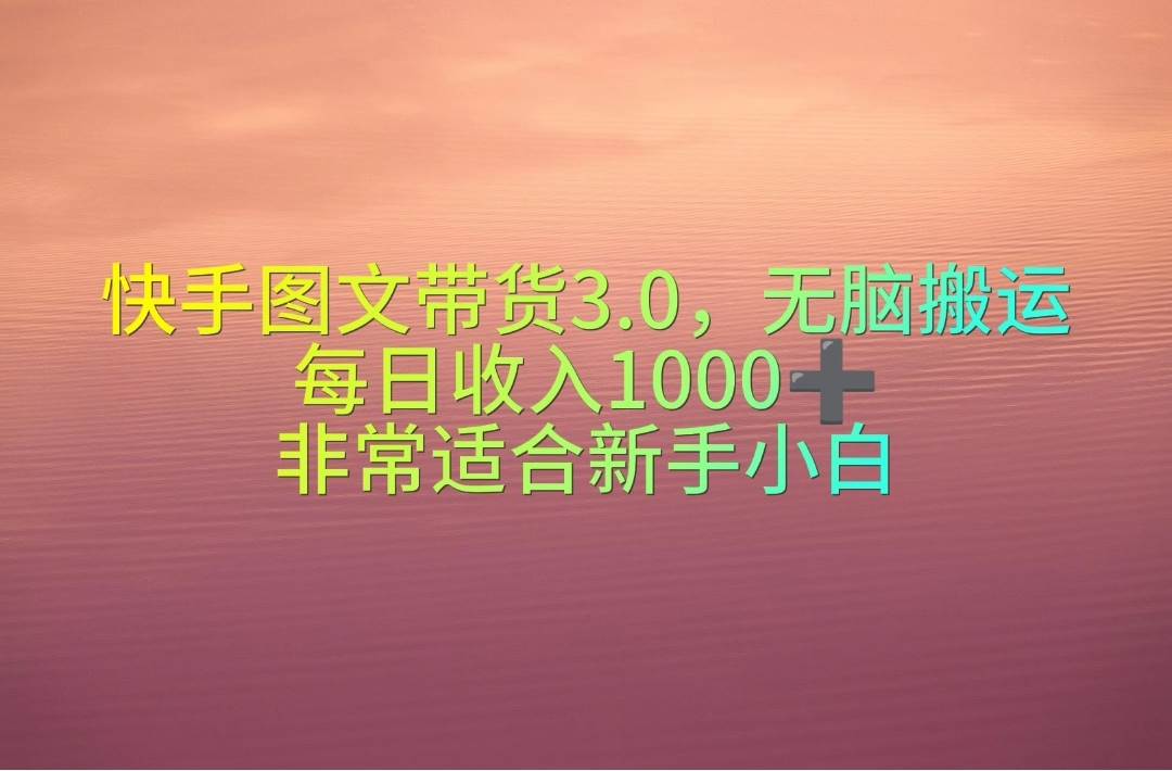 快手图文带货3.0，无脑搬运，每日收入1000＋，非常适合新手小白-春生副业网 