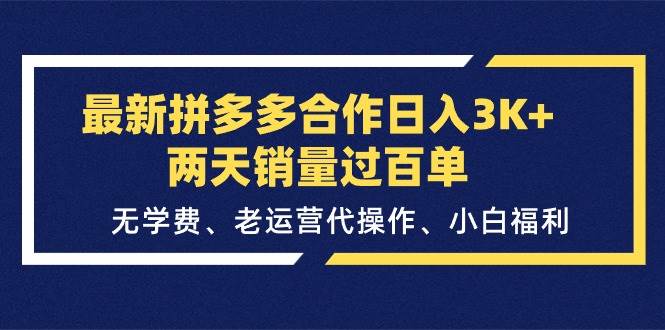 最新拼多多合作日入3K+两天销量过百单，无学费、老运营代操作、小白福利-春生副业网 