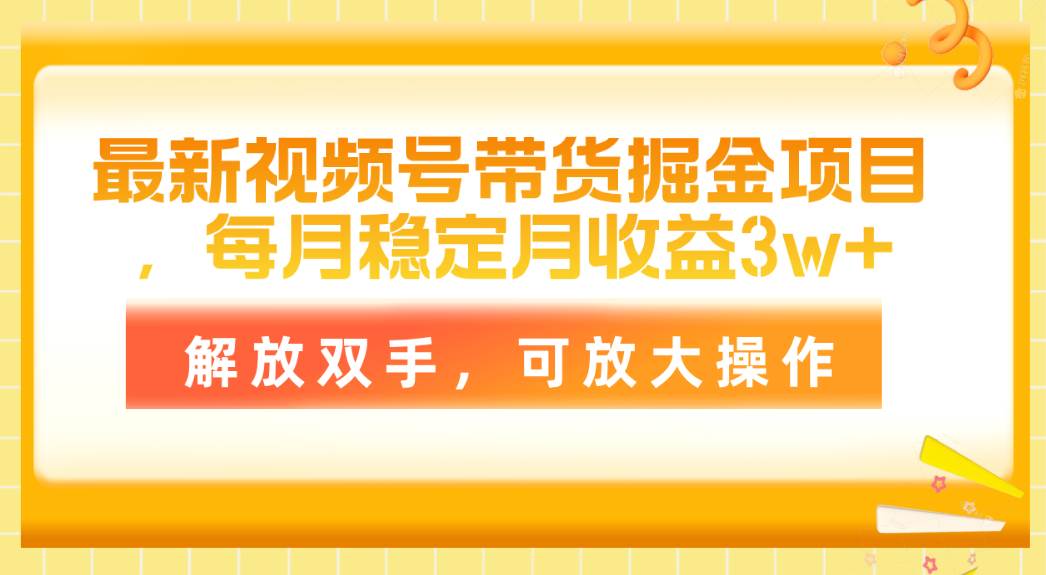 最新视频号带货掘金项目，每月稳定月收益3w+，解放双手，可放大操作-春生副业网 