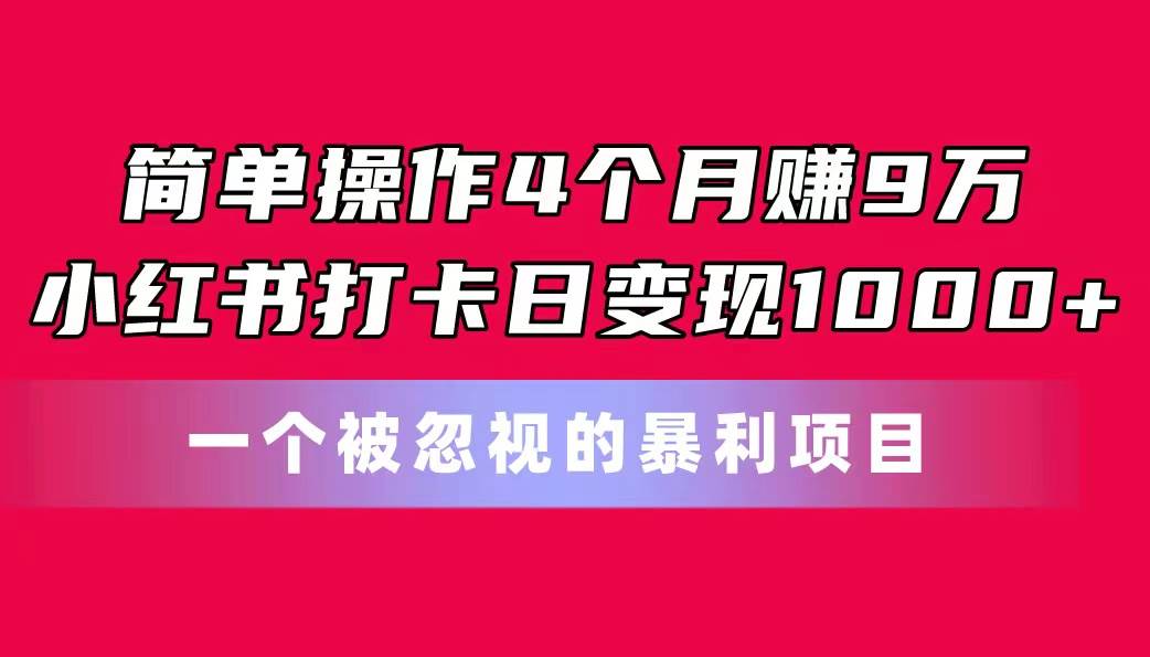 简单操作4个月赚9万！小红书打卡日变现1000+！一个被忽视的暴力项目-春生副业网 