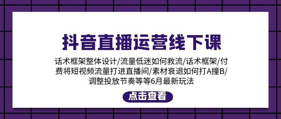 抖音直播运营线下课：话术框架/付费流量直播间/素材A撞B/等6月新玩法-春生副业网 