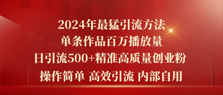 2024年最猛暴力引流方法，单条作品百万播放 单日引流500+高质量精准创业粉-春生副业网 