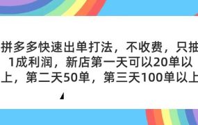 拼多多2天起店，只合作不卖课不收费，上架产品无偿对接，只需要你回...-春生副业网 