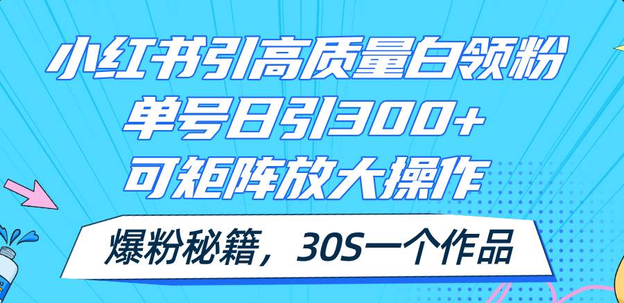 小红书引高质量白领粉，单号日引300+，可放大操作，爆粉秘籍！30s一个作品-春生副业网 