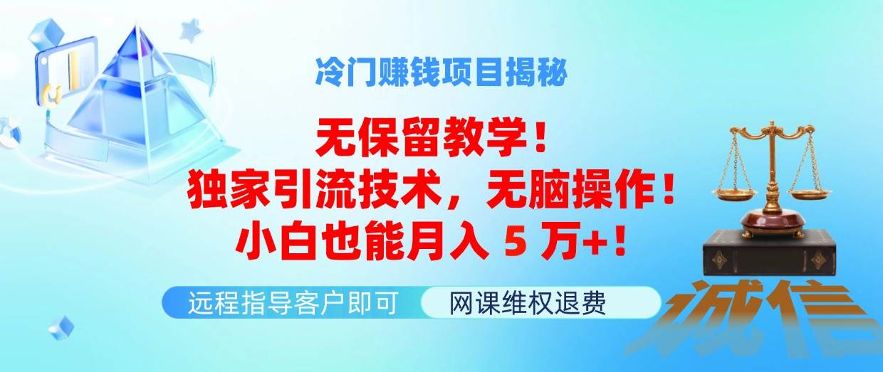 冷门赚钱项目无保留教学！独家引流技术，无脑操作！小白也能月入5万+！-春生副业网 