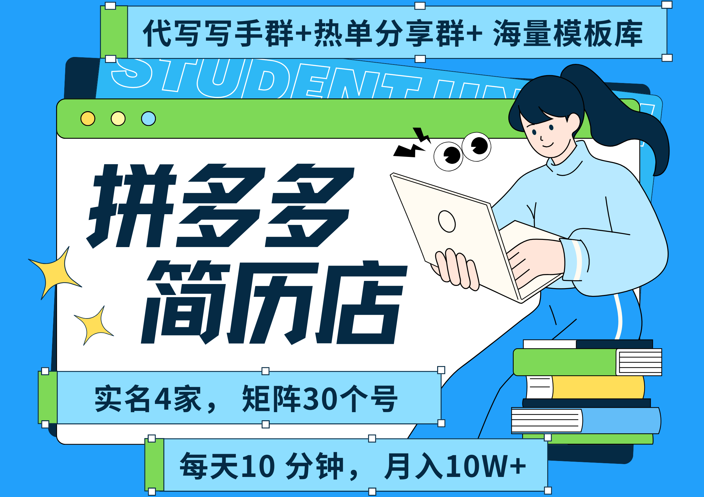 拼多多 虚拟资料 简历 海报代写 全SOP流程 毫无保留分享（含后端资料以及代写渠道）每天十分钟 每人实名四个店  矩阵30个账号  轻轻松松 月入10W-春生副业网 